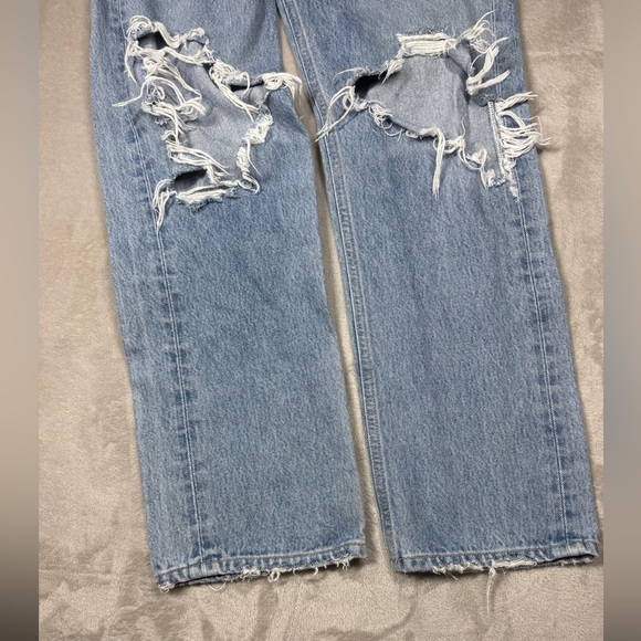Agolde 90s Mid Rise Distressed Light Denim Button Fly Straight Blue Jeans 26 - Picture 5 of 16